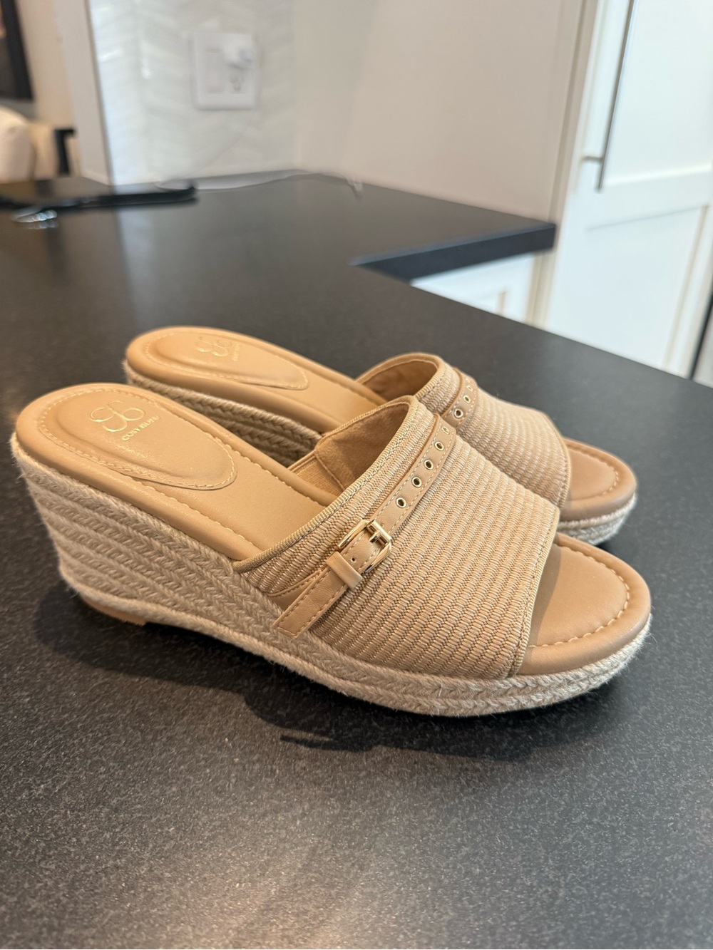 Neutral Beige Platform Espadrille Wedge Slides